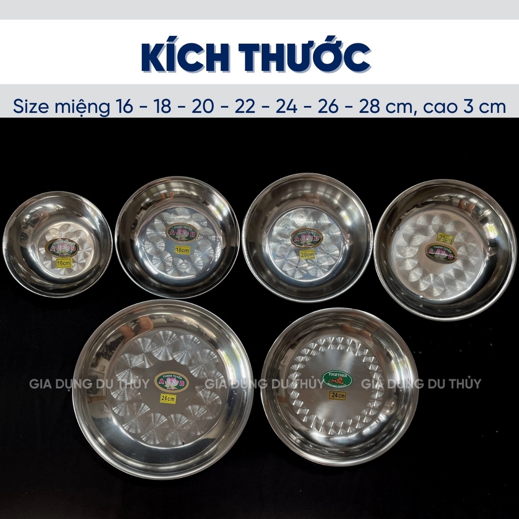 Dĩa inox tròn đáy sâu đường kính 16 cm đến 26 cm của tổng kho gia dụng Du Thủy