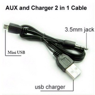 Dây sạc mini usb kèm dây aux 3.5mm cho các máy nghe nhạc và loa- Hàng Chất