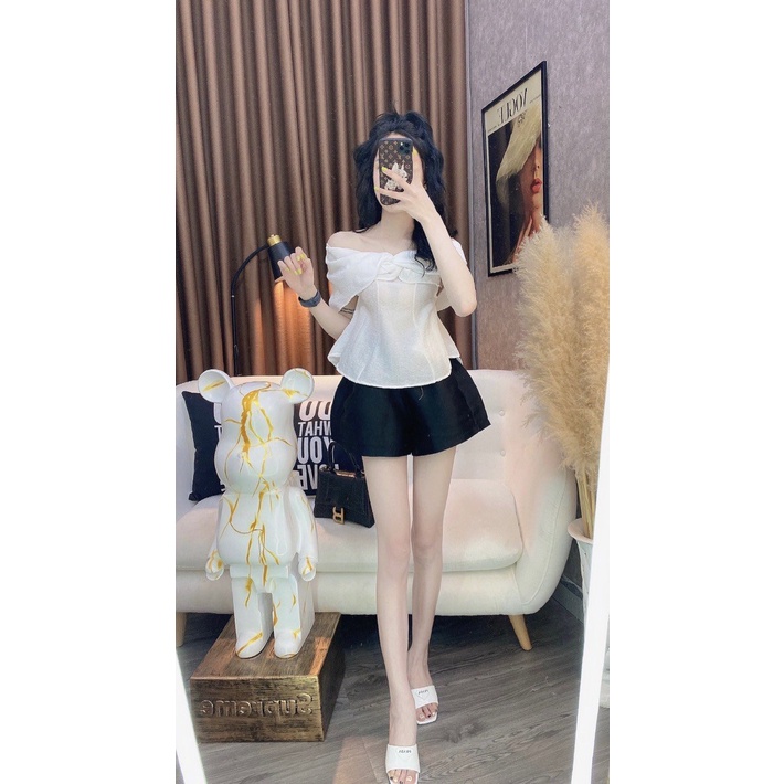 Áo xốp nhăn trễ vai xoắn nơ trước LYRA điệu đà nữ tính - VSYAC0141