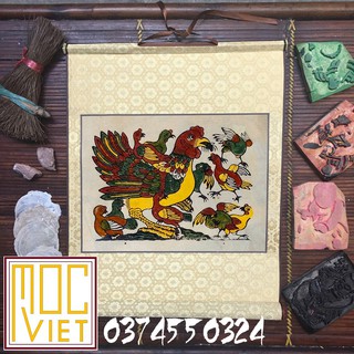 Tranh Đông Hồ Gà đàn tranh cỡ 27x37cm