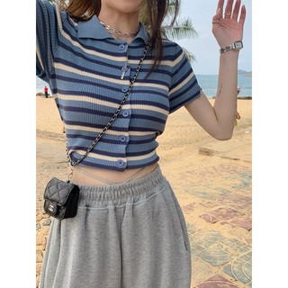 Áo montagut kiểu dáng polo croptop kẻ ngang ulzzang Hàn Quốc [Yannie]