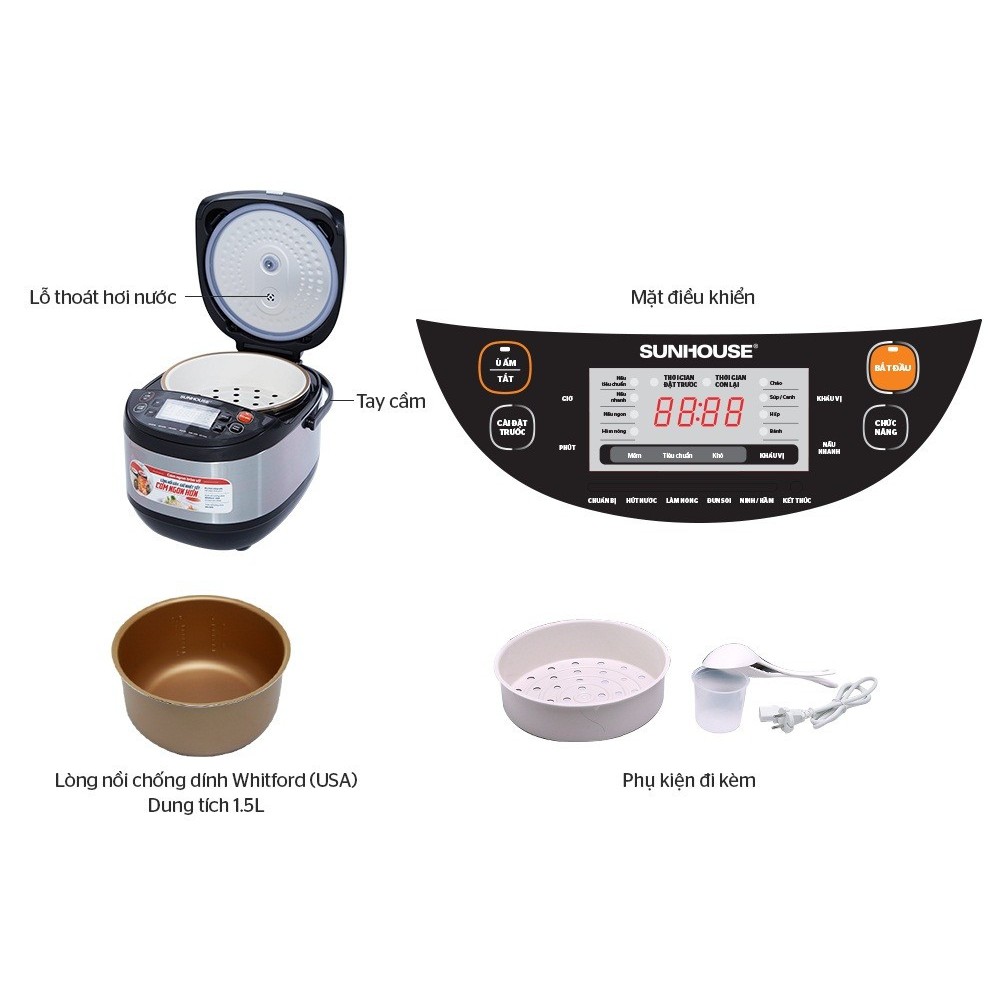 Nồi cơm điện tử 1.8 lít sunhouse shd8907b | Sử dụng cho 6 người ăn | BigBuy360 - bigbuy360.vn