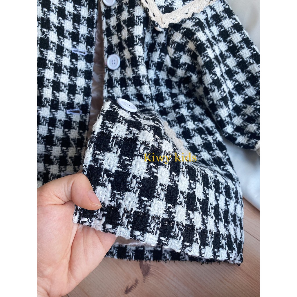 Áo khoác dạ Tweed trần bông KIWY KIDS dáng dài ấm áp Kids14 - 2130  cho bé gái từ 1 đến 11 tuổi