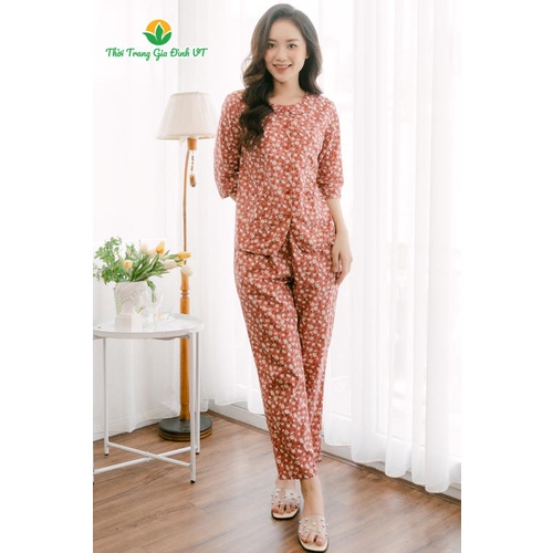 Bộ cotton mặc nhà quần dài, áo dài hoa nhí nữ B49.2101 - Thời Trang Gia Đình VT | WebRaoVat - webraovat.net.vn