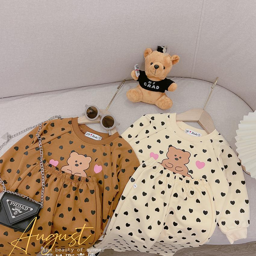 Bộ Quần Áo Dài Tay Trẻ Em Thu Đông Họa Tiết Tym Hình Gấu Quần LOEE Vải Nỉ Cho Bé Từ 8-22kg Mã DT45