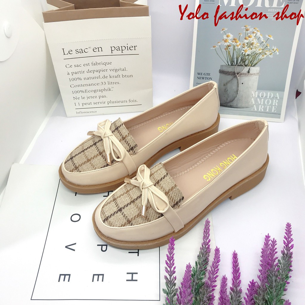 Giày lười slip on nữ phối dạ đính nơ thời trang hàng cao cấp chuẩn đẹp-GL15 | BigBuy360 - bigbuy360.vn