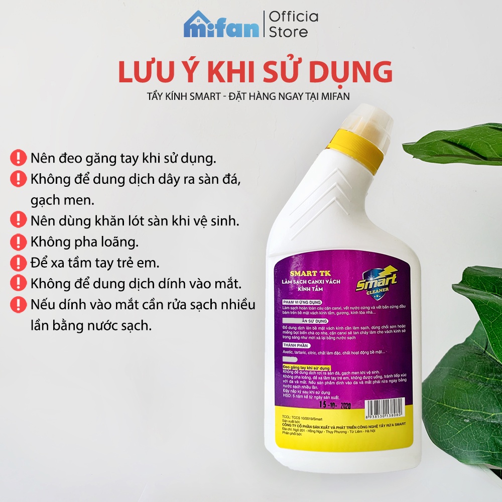 Combo Nước Tẩy Rửa SMART 500ml - Tẩy Sạch Cặn Canxi Vách Kính, Dầu Mỡ Lâu Ngày, Sen Vòi Inox, Đồ Dùng Bằng Sứ