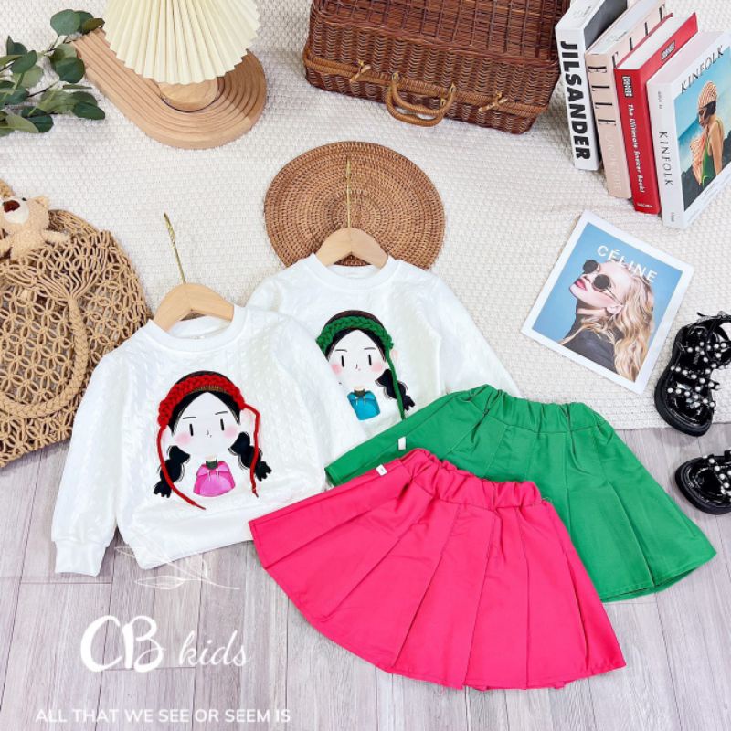 Set váy áo hoạ tiết dễ thương bé gái