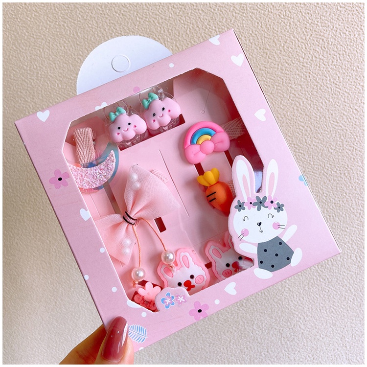 Set kẹp tóc dây buộc tóc cho bé gái hộp mix nhiều loại xinh xắn làm quà cho bé KT03