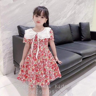 Váy hoa nhí cổ bèo nơ sang chảnh