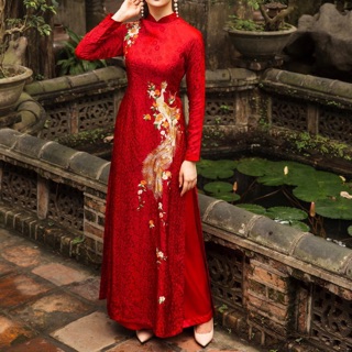 Áo Dài CƯỚI THÊU PHỤNG ,VẢI GẤM, CO DÃN TỐT | AODAINGUYENLAM