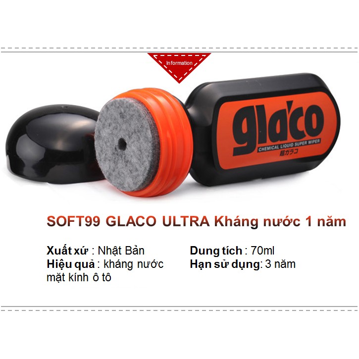 Phủ Nano kháng nước kính ô tô Glaco Ultra