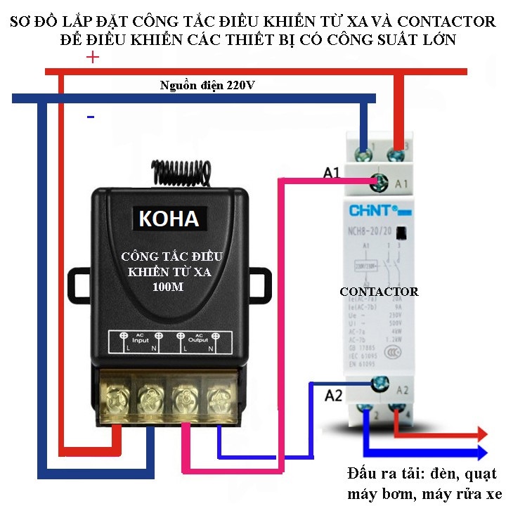 Công tắc điều khiển từ xa 100M bật tắt máy bơm, động cơ công suất lớn 30A/220V