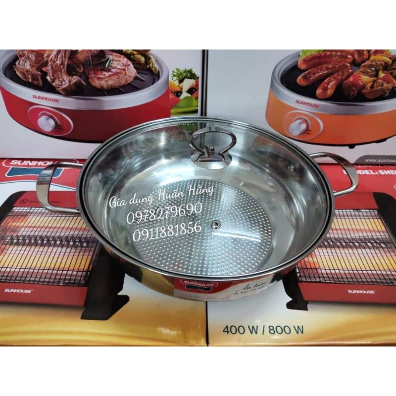 [HÀNG MỚI CHÍNH HÃNG] NỒI LẨU INOX VUNG KÍNH SUNHOUSE SHGP30G (ĐẾ SẦN SIZE 30CM)