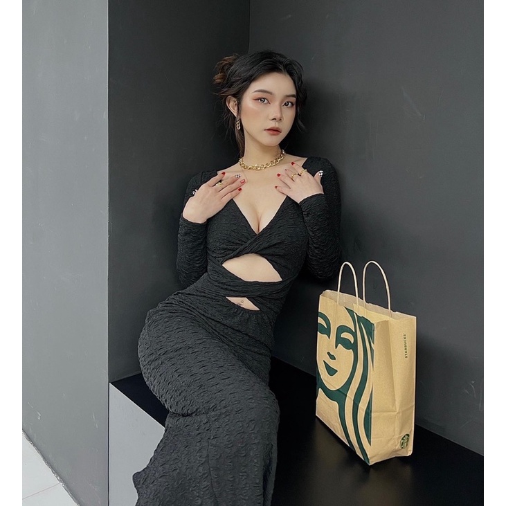HERMOSA | Đầm body dài đen