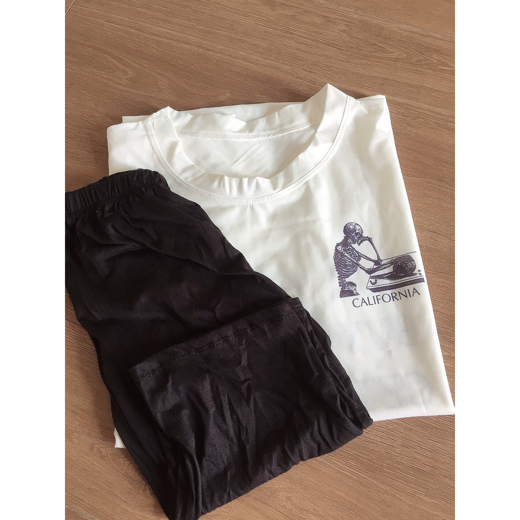 ( Kèm ảnh thật ) Sét bộ cộc tay nữ California + quần legging nữ, áo nữ chất cotton su, màu trắng HB45TD | BigBuy360 - bigbuy360.vn