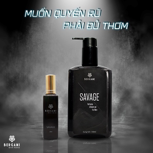 Quà Tặng Nam, Sữa Tắm Nước Hoa Nam Bergami Savage 330ml &amp; Nước Hoa Nam 35ml, Mùi Hương Nam Tính Mạnh Mẽ, Lưu Hương 6H