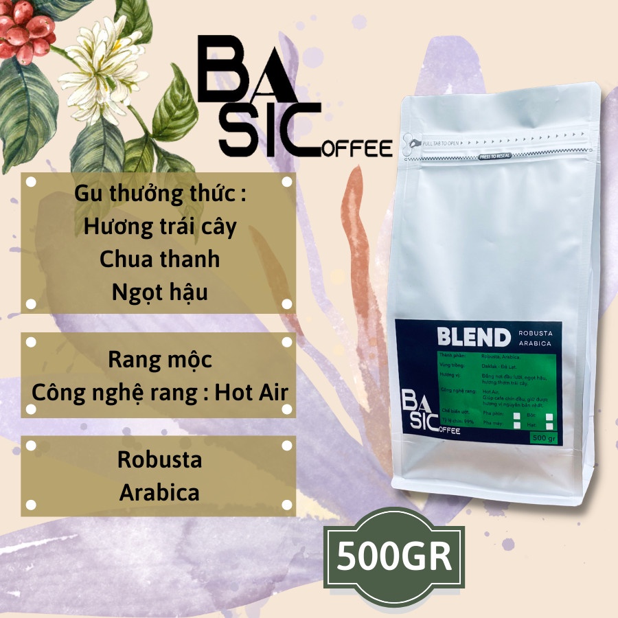 Cà Phê Nguyên Chất Blend Robusta Arabica Rang Xay Mộc Bassic Coffee Thơm Đậm Vị Cafe Sạch Dak Lak