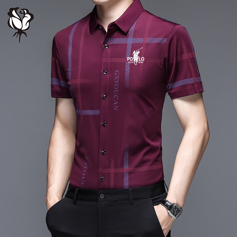 Áo Sơ Mi Ngắn Tay Không Đường May Co Giãn Cao 3 Màu Thời Trang Cho Nam