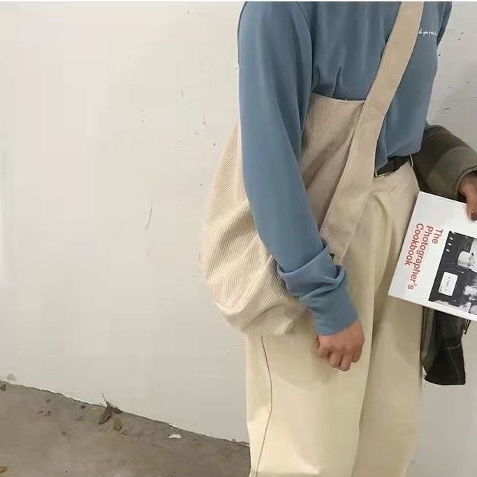 Túi tote đeo chéo đeo vai vải nhung trơn 2 màu hồng kem để laptop đi học đi chơi - XUONGMAITNT