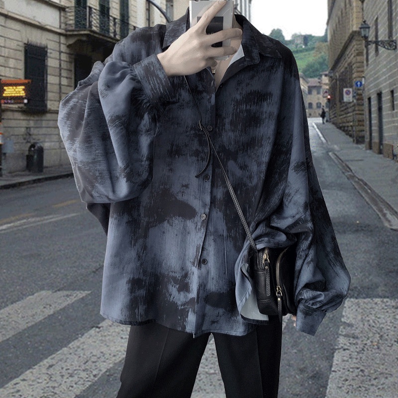 Áo sơ mi tay dài dáng rộng phong cách Harajuku Hong Kong thời trang mùa thu cho nam và nữ M-2XL