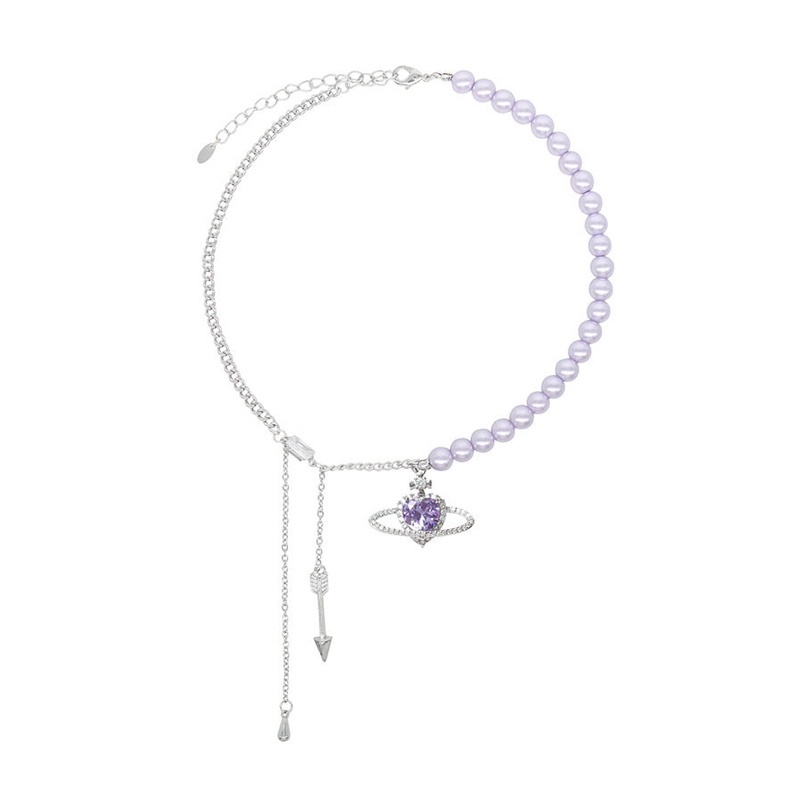 1 Vòng Cổ Choker Đính Đá Và Ngọc Trai Nhân Tạo Màu Tím Phong Cách Hàn Quốc Cổ Điển Cho Nữ
