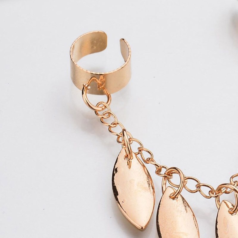 Khuyên tai tua rua dáng dài nối vành tai hình lá rơi thanh lịch cho nữ