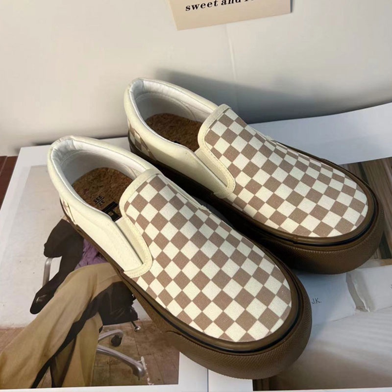 Giày Thể Thao canvas Đế Dày Họa Tiết Caro Phong Cách retro Hàn Quốc Cho Nữ