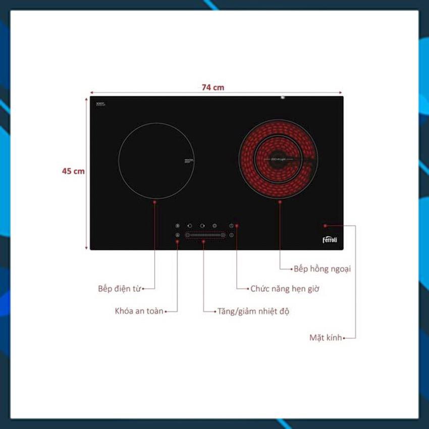 BẾP 1 TỪ-1 HỒNG NGOẠI  FERROLI IC4200BN, MẶT KÍNH SCHOTT CERAN-ĐIỀU KHIỂN KIỂU SỐ