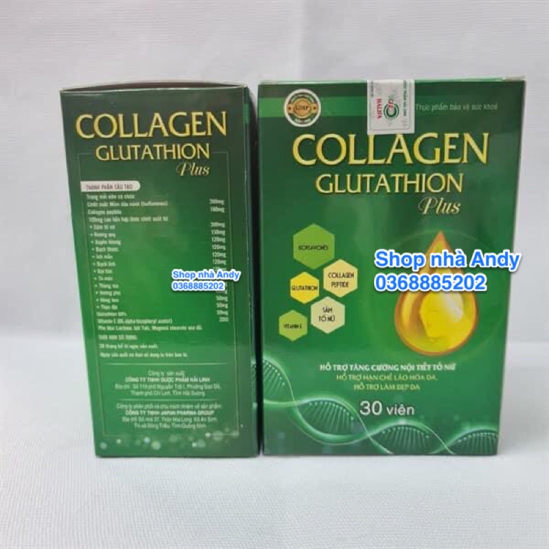 Viên Uống Đẹp Da Collagen Glutathion Gold trắng da , đẹp dáng , chống lão hóa , sạm nám tàn nhang hộp 30 viên