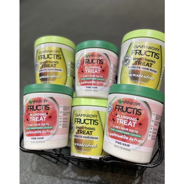 Kem ủ giúp mượt tóc Garnier Fructis Smoothing Treat 1 Minute Hair Mask 400ml  - Chính Hãng