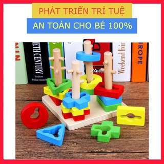 ĐỒ CHƠI GỖ MONTESSORI THẢ CỌC HÌNH KHỐI ZIC ZAC CHO BÉ (Đồ Chơi Trẻ Em)