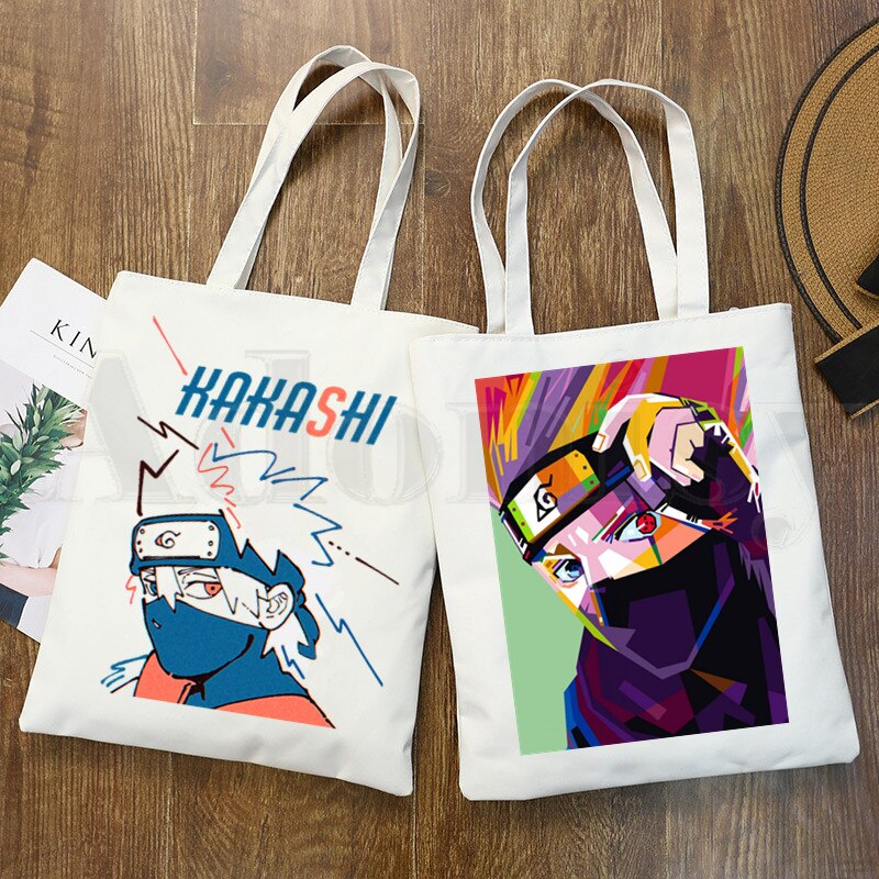 Túi xách tay bằng vải Canvas in hình Naruto Uzumaki Kakashi Hatake Sharingan Ninja dành cho bạn nữ mua sắm