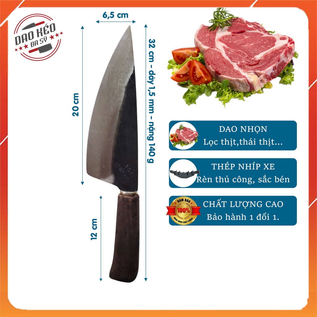 Dao Nhọn Nhíp Xe Nhỡ, Lọc Thịt, Thái Thịt, Dao Đa Sỹ Rèn Từ Thép Nhíp Xe Siêu Bền, Cán Gỗ Chắc Chắn - D47
