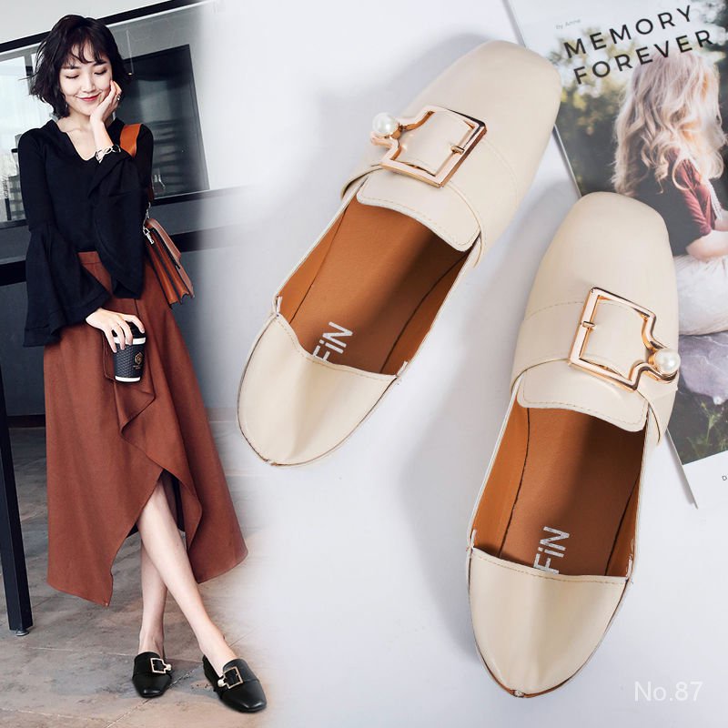 Grandma Red New Femalechic2020Net Trendy Slip-on Peas Shoes Pumps Korean Leather Shoes Flat Shoes Autumn Small Tii6