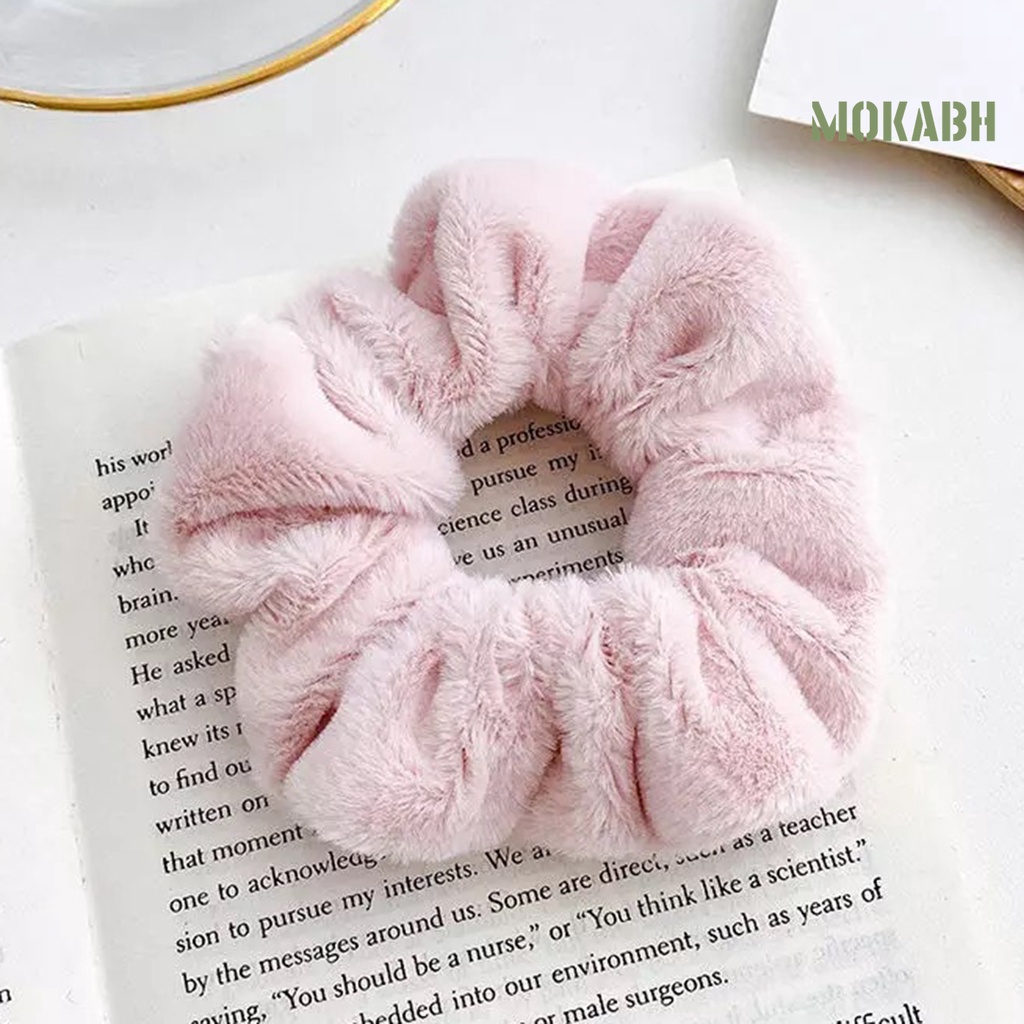 Dây Cột Tóc Vải Lông Mềm Màu Trơn Giữ Ấm Mùa Đông Cho Nữ