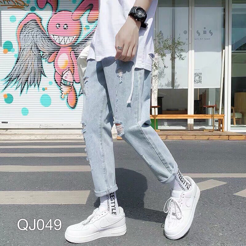 Quần Baggy Jean Nam Rách - Quần Jean Nam Rách- Phong Cách Hàn Quốc | BigBuy360 - bigbuy360.vn