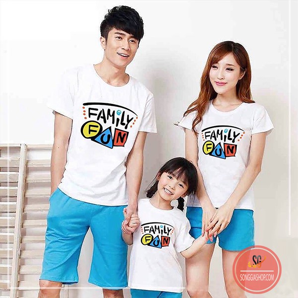 Áo thun gia đình đồng phục độc lạ mẫu Family Fun màu trắng thun cotton dày dặn GD297T | SGSTORE1