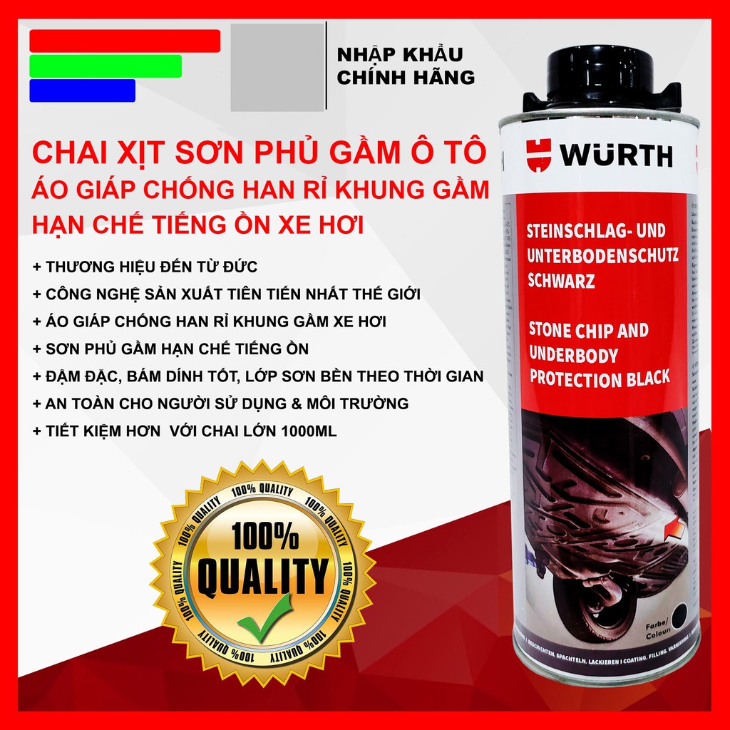 Sơn phủ gầm cao su non - Sơn chống ồn chống sét gỉ Wurth 100ml nhập khẩu nguyên chai