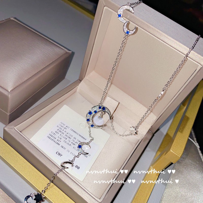 Bộ vòng cổ + Bông Tai Mạ Vàng 18k Hình Trăng Sao Đính Đá Sapphire Và Đá Zircon Toàn Diện