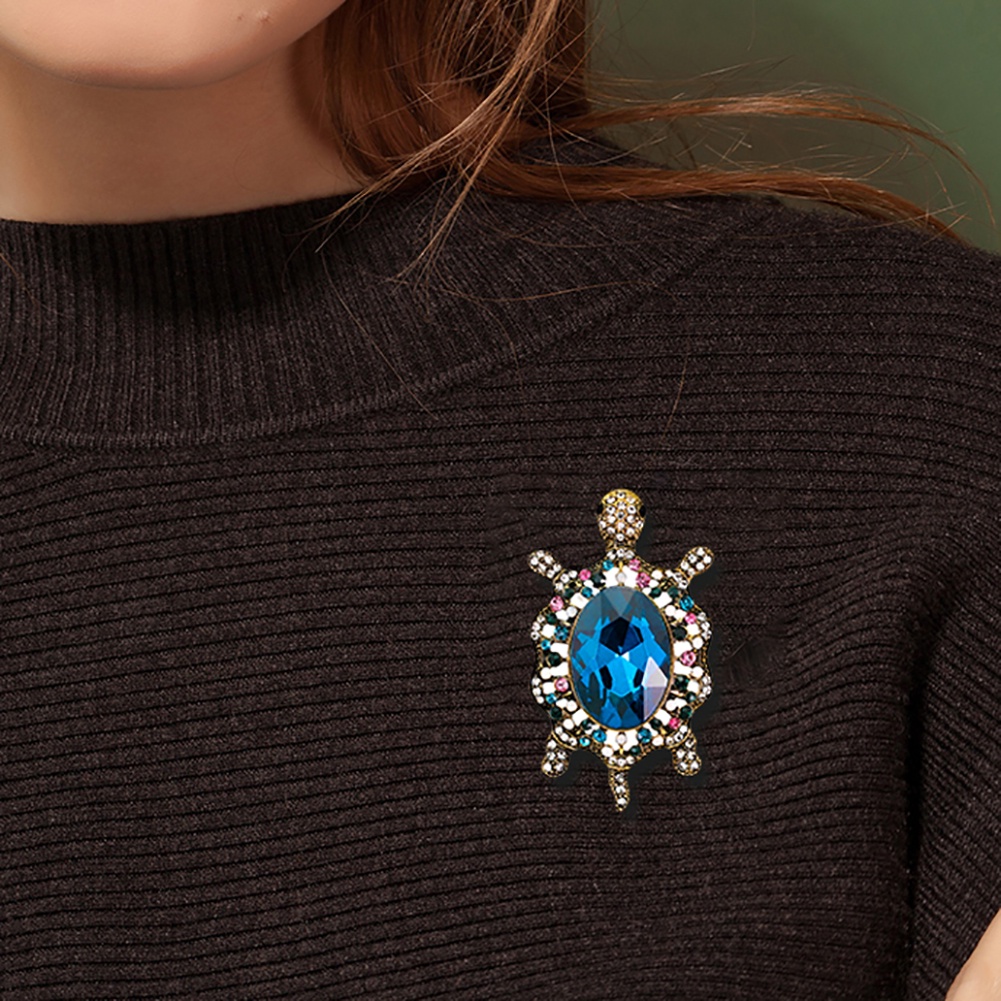 YOML✔Fashion Enamel Cartoon Turtle Rhinestones Faux Gem Inlaid Brooch Pin Jewelry
