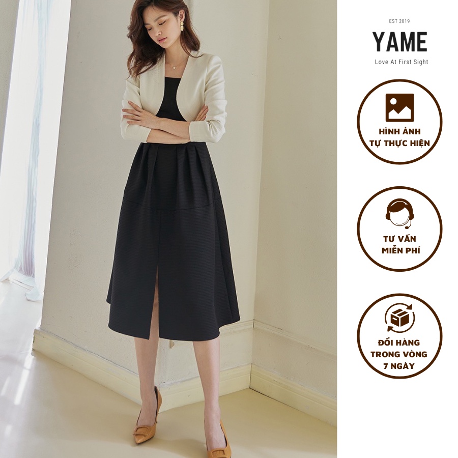 Set áo khoác rời và váy đen chất dạ tiểu thư YS35 YAME có bán lẻ áo, váy đen