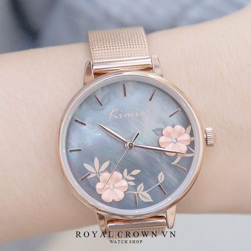 Đồng hồ nữ Kimio 6381 mặt tròn hoạ tiết hoa nổi 3D thời trang dây thép chống nước (Bảo hành 12 tháng + tặng kèm pin) | BigBuy360 - bigbuy360.vn