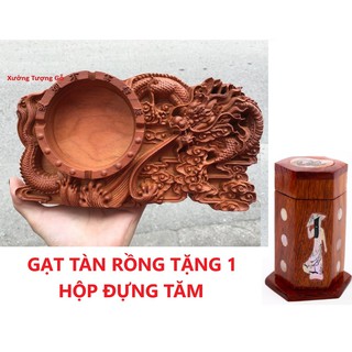 Freeship 1 Gạt tàn nguyên khối gỗ Hương trạm khắc hình Rồng phun lửa cao cấp tặng 1 hộp đựng tăm