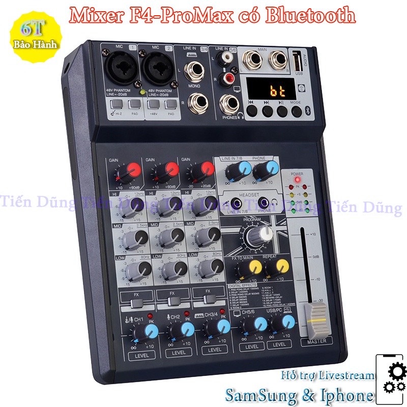 Bàn Trộn Âm Thanh MIXER F4 PROMAX Hát Karaoke kiêm Thu Âm sử dụng nguồn 5V tiện lợi