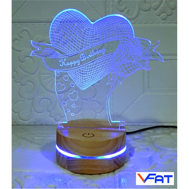 Đèn 3D led,  Đèn Happy birthday, quà tặng sinh nhật, đèn ngủ 16 màu, đèn đổi màu, quà tặng, đèn mica, VFAT Shop