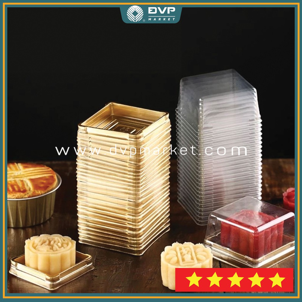 Hộp Nhựa Đựng Bánh Trung Thu Hình Vuông Trong Suốt Đế Vàng - Đại Vạn Phát
