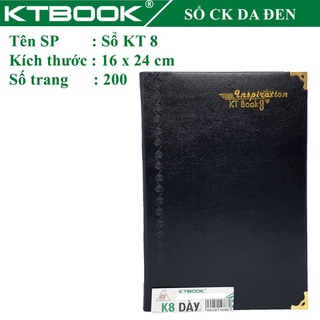 Sổ ghi chép bìa da đen KTBOOK cao cấp kt 8 dày dòng kẻ ngang khổ 16 x 24 cm - 200 trang