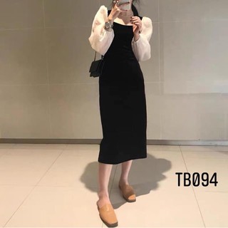 Váy nhung phối tay voan