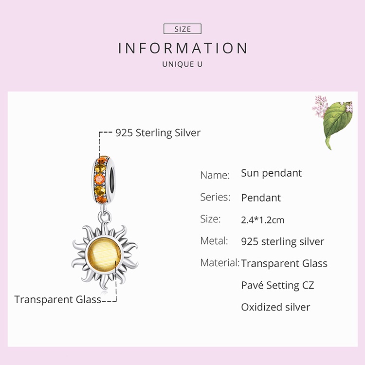 Mặt dây BAMOER hình mặt trời bằng bạc 925 SCC2210